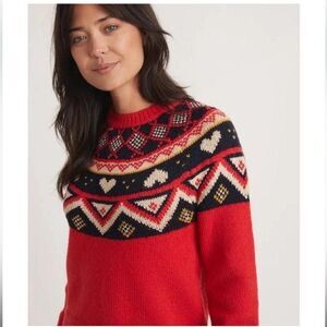 Marine Layer Apres Ski- Red heart Patterned Knit Sweater